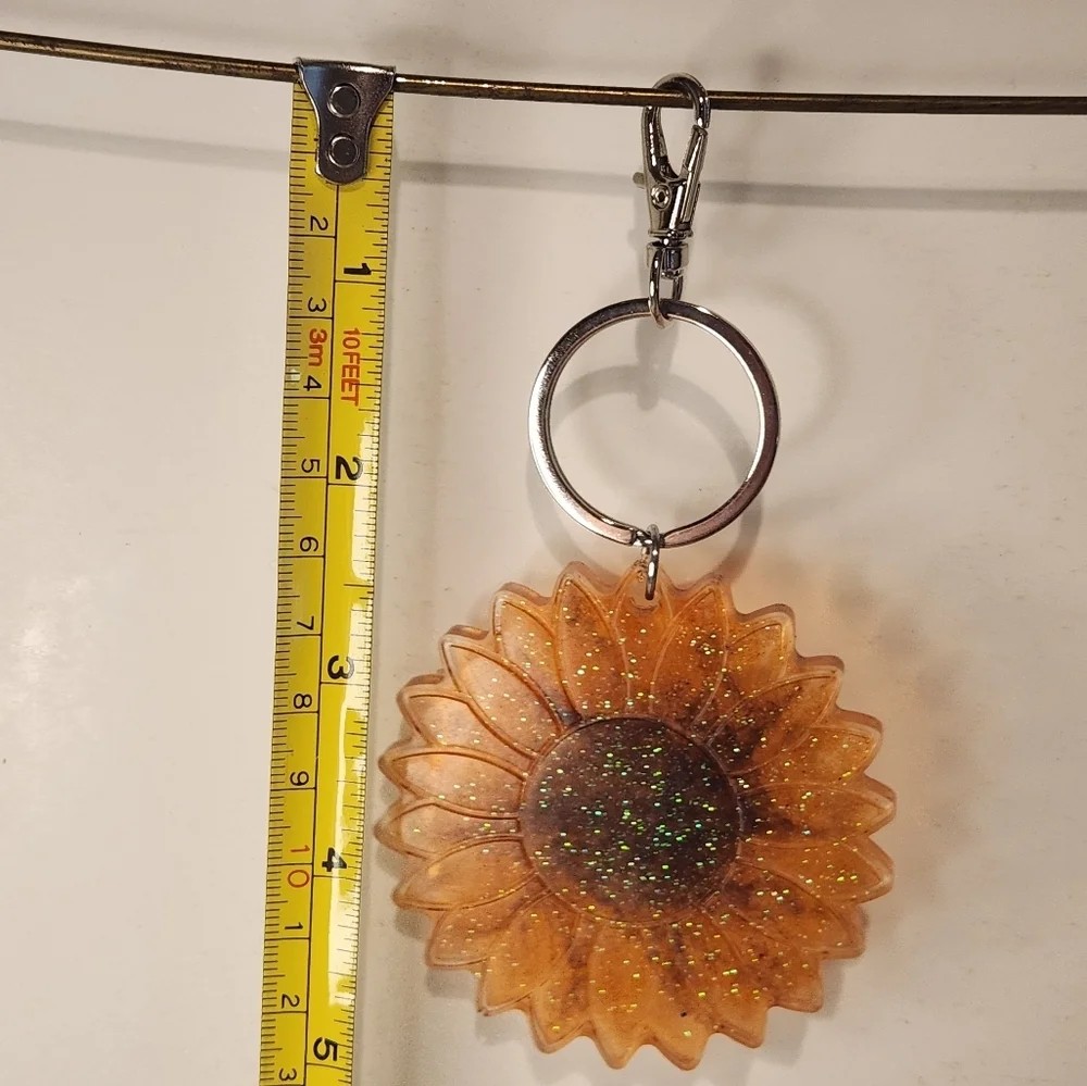 5 1/2” Handmade Resin Glitter Sunflower Keychain - Picture 6 of 6